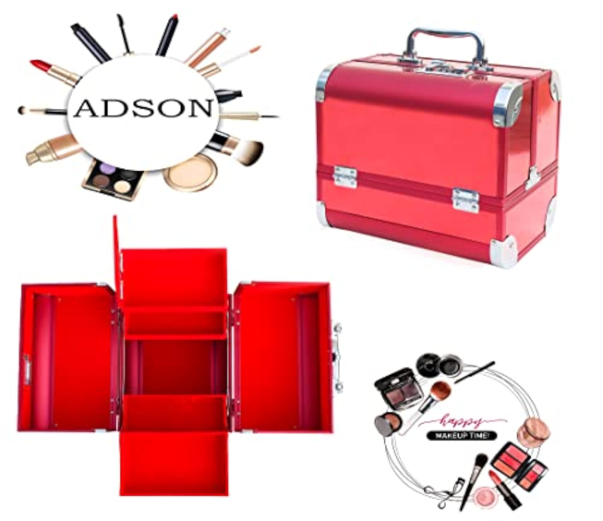 Professional Beauty Makeup Cosmetic Vanity Case/Box with Mirror, Glossy Red